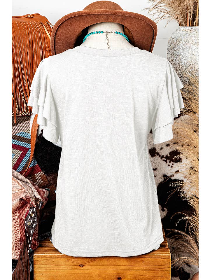 fashionworks - Wholesale Blouse - Women's - Fashion Western Layered Ruffle Short Sleeve Round Neck Top