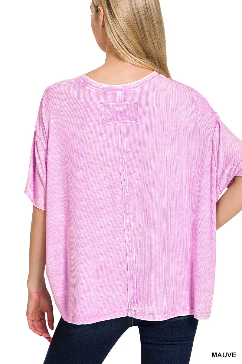 Vanilla Monkey - Vente Haut en maille – femme - Top côtelé à manches courtes et col rond délavé27