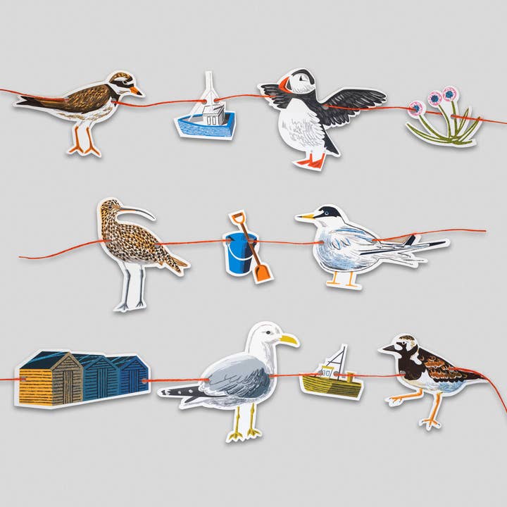 British Coastal Birds garland for wholesale by John Bloor Printmaker