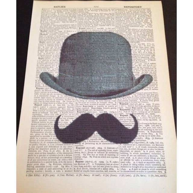 Parksmoonprints – wholesale Art print – Moustache Silhouette Dictionary Wall Art - Quirky Print1