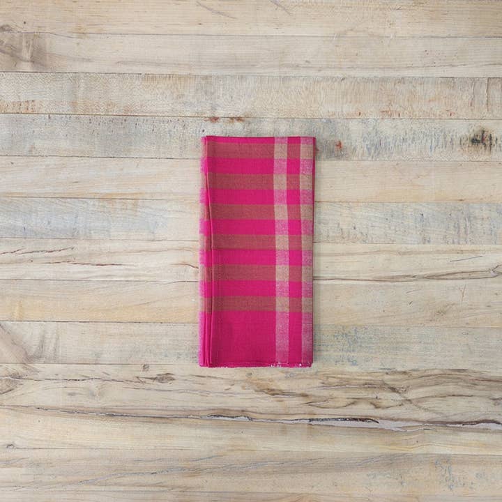All Roads - Wholesale Dinner & Cloth Napkin - Grid Napkin Pair - Fuschia