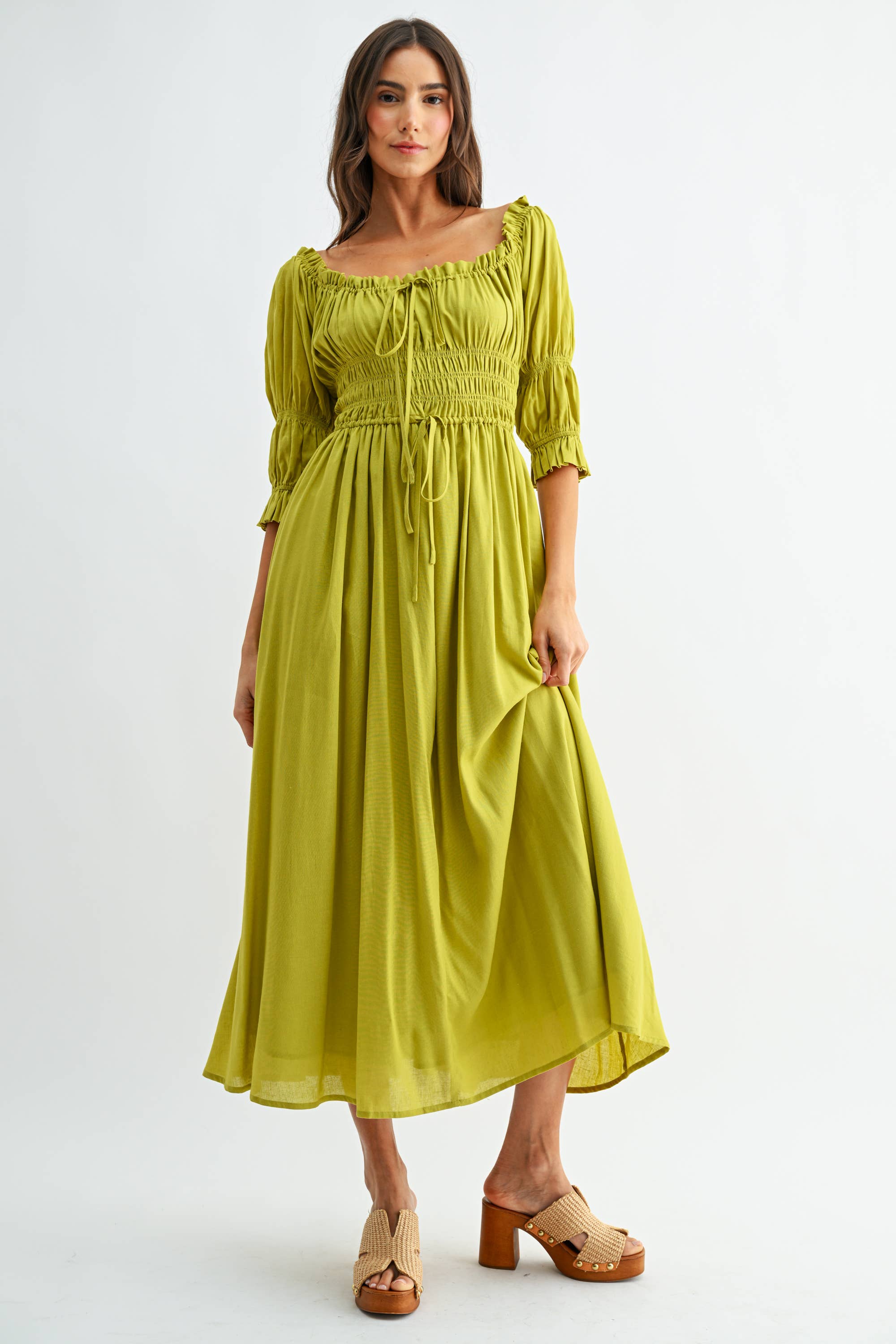 Camellia - Vente Robe – femme - ROBE MIDI ÉPAULES DÉNUDÉES SMOCKÉE JUPE PLISSÉE CD2516417