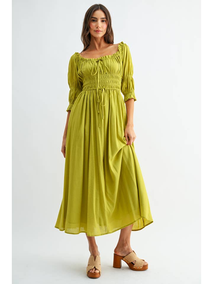 Camellia – wholesale Dress – Women's – CD25164 OFF-SHOULDER SMOCKED MIDI DRESS PLEATED SKIRT17