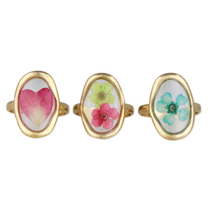 ZAD - Wholesale Band/Stacked Ring - Cottage Fashion Oval Gold Dried Flower Rings1