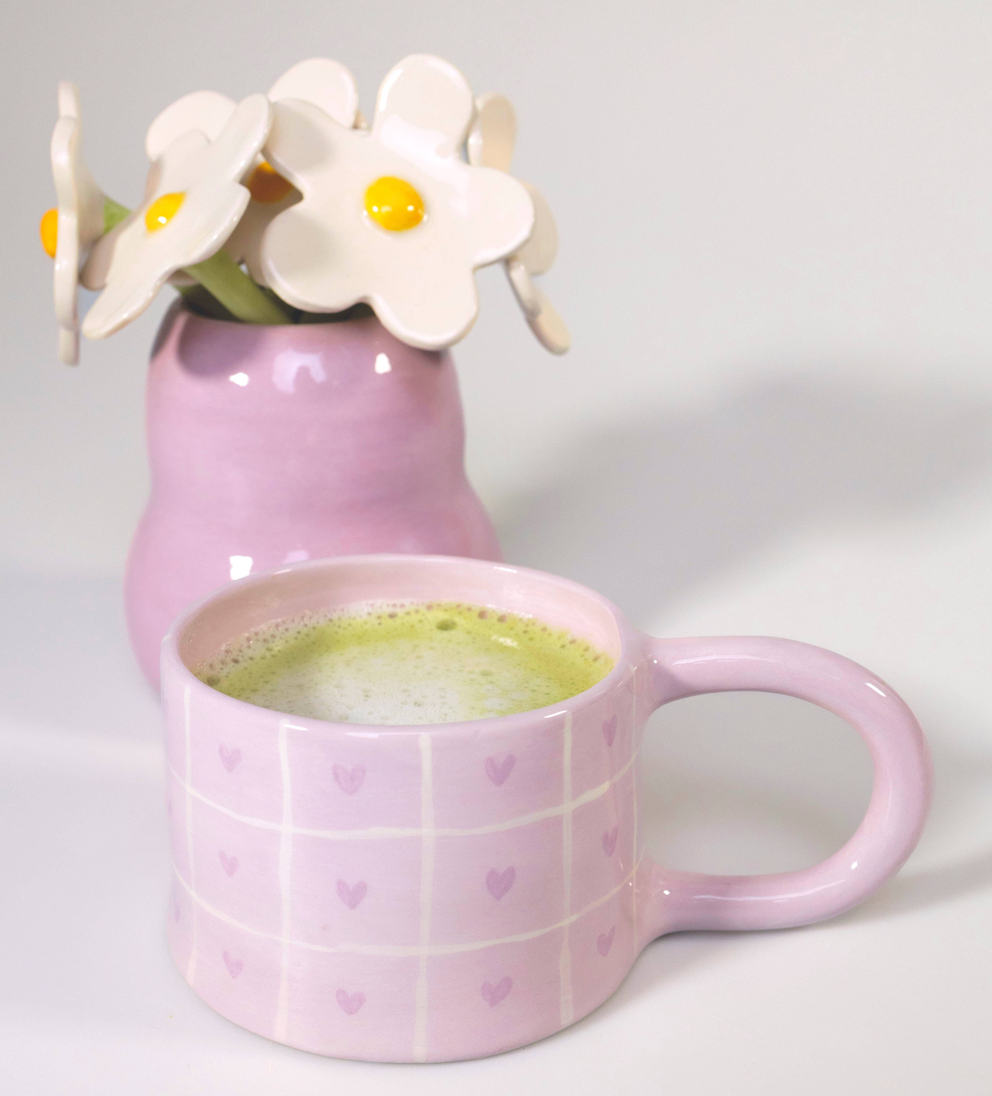 Pipa and Happy - Wholesale Coffee Mug - Mary Mug – Handmade Ceramic Cup with Hearts & Checks 400ml8