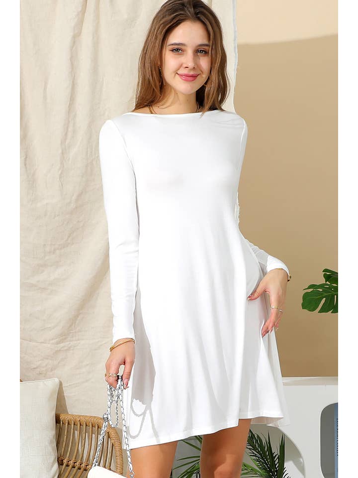 NINEXIS - Wholesale Dress - Women's - CWDSD10398_LONG SLEEVE WIDE ROUND NECK LOOSE FIT DRESS