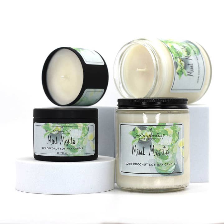 Mint Mojito Scented Soy Candle for wholesale by Wanderlust Candle Company