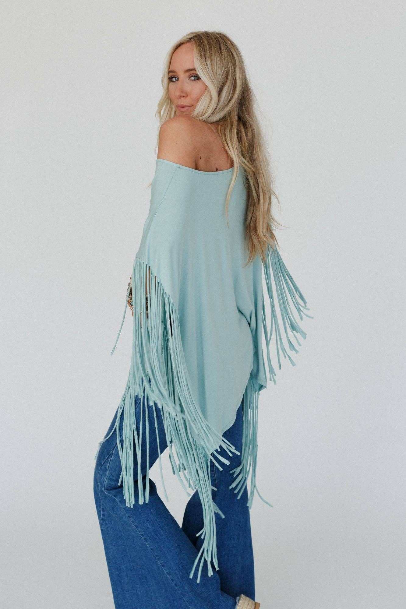 Three Bird Nest - Wholesale Tunic - Women's - Showstopper Fringe Top - Washed Seafoam1