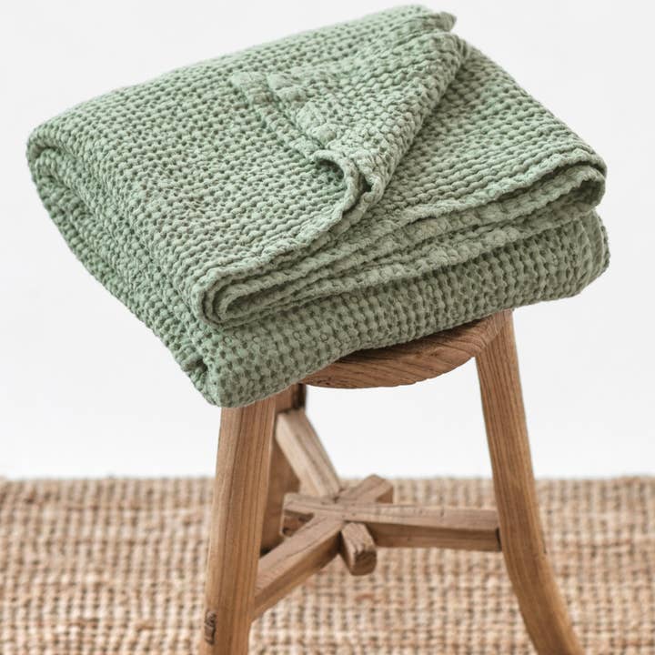 MagicLinen – Manta para sofá por atacado – Manta de waffle de linho em verde pistache