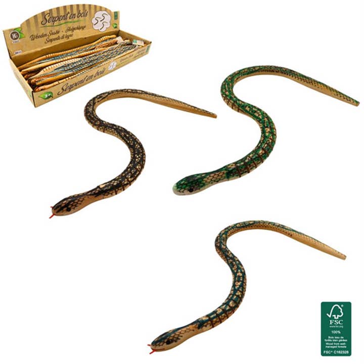 TSJJ - Vendita all'ingrosso Giocattolo in legno - Bambini - Serpente in legno 50 cm 3 colori assortiti
