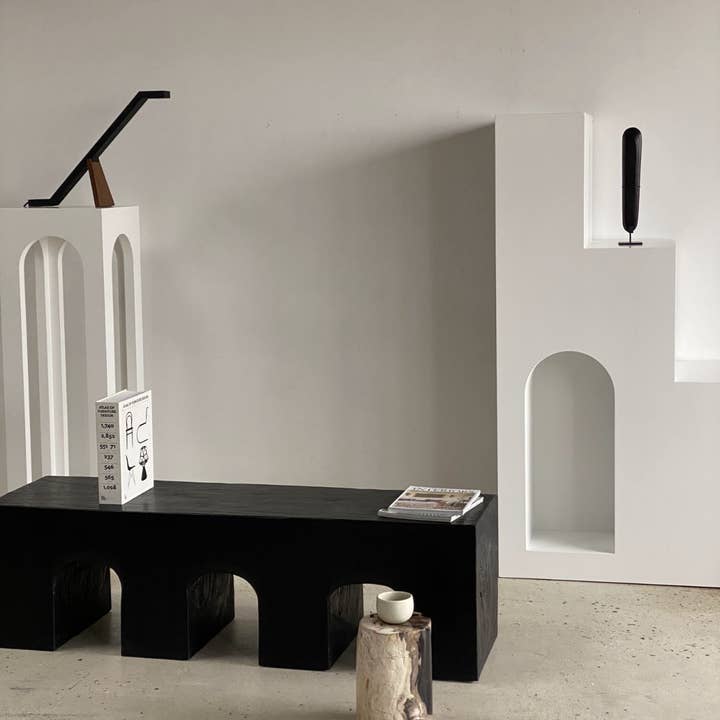 Office Objets - Wholesale Bench - Solid monoxyle wooden bench with sculpted base in 3 arches - Black color