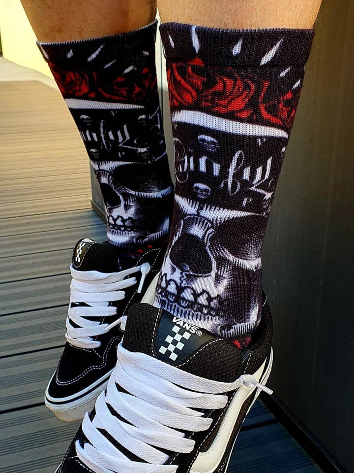 Painful Skull & Roses Socks for wholesale by Painful Clothing