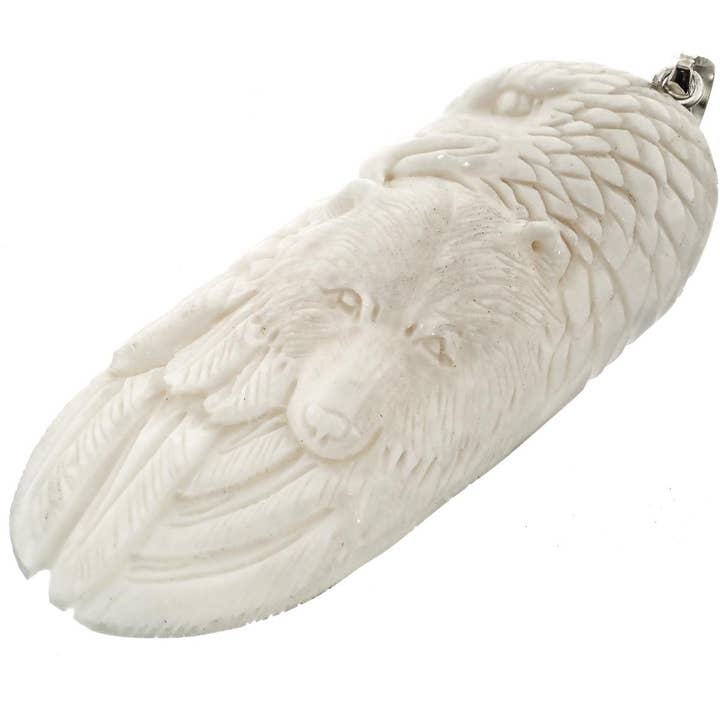 925 silver handcarved eagle bear bison bone totem sterling pendant, 3 1/2" for wholesale by FifiRose