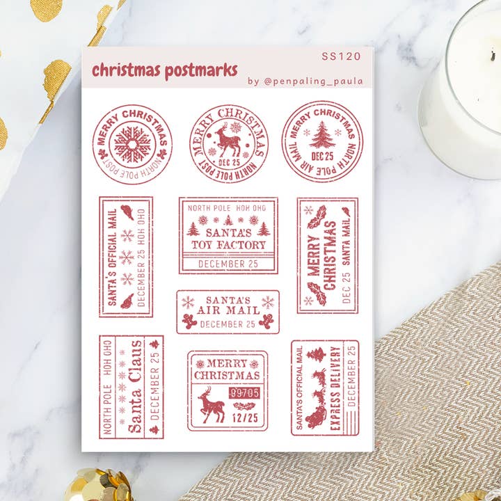 Christmas Postmarks - Sticker Sheet for wholesale by Penpaling Paula