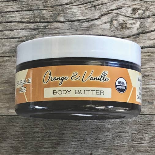 Beurre corporel biologique orange vanille 8 oz pour la vente par Bubble & Bee Organic