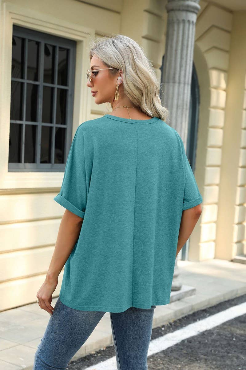 Lily Clothing - Wholesale T-Shirt - Women's - ROUND NECK SOLID COLOR SHORT SLEEVE LOOSE T SHIRT_CWTSTS02807