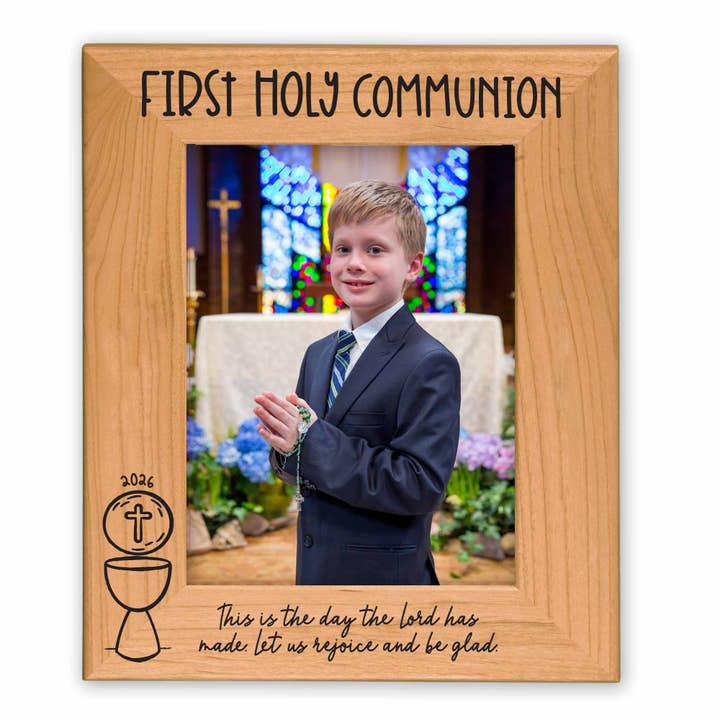 First Holy Communion Wood Picture Frame - Classic Chalice for wholesale by Firefly Wishes