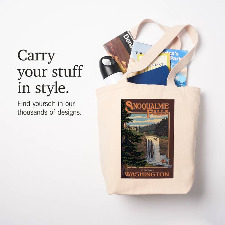 Lantern Press - Wholesale Tote Bag - Unisex - ORGANIC TOTE BAG Snoqualmie Falls, Washington, Day Scene