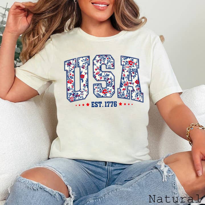 Shoppe SHC - Wholesale T-Shirt (Graphic) - Women's - July 4th Graphic Tee | Floral USA Â | Bella CanvasÂ