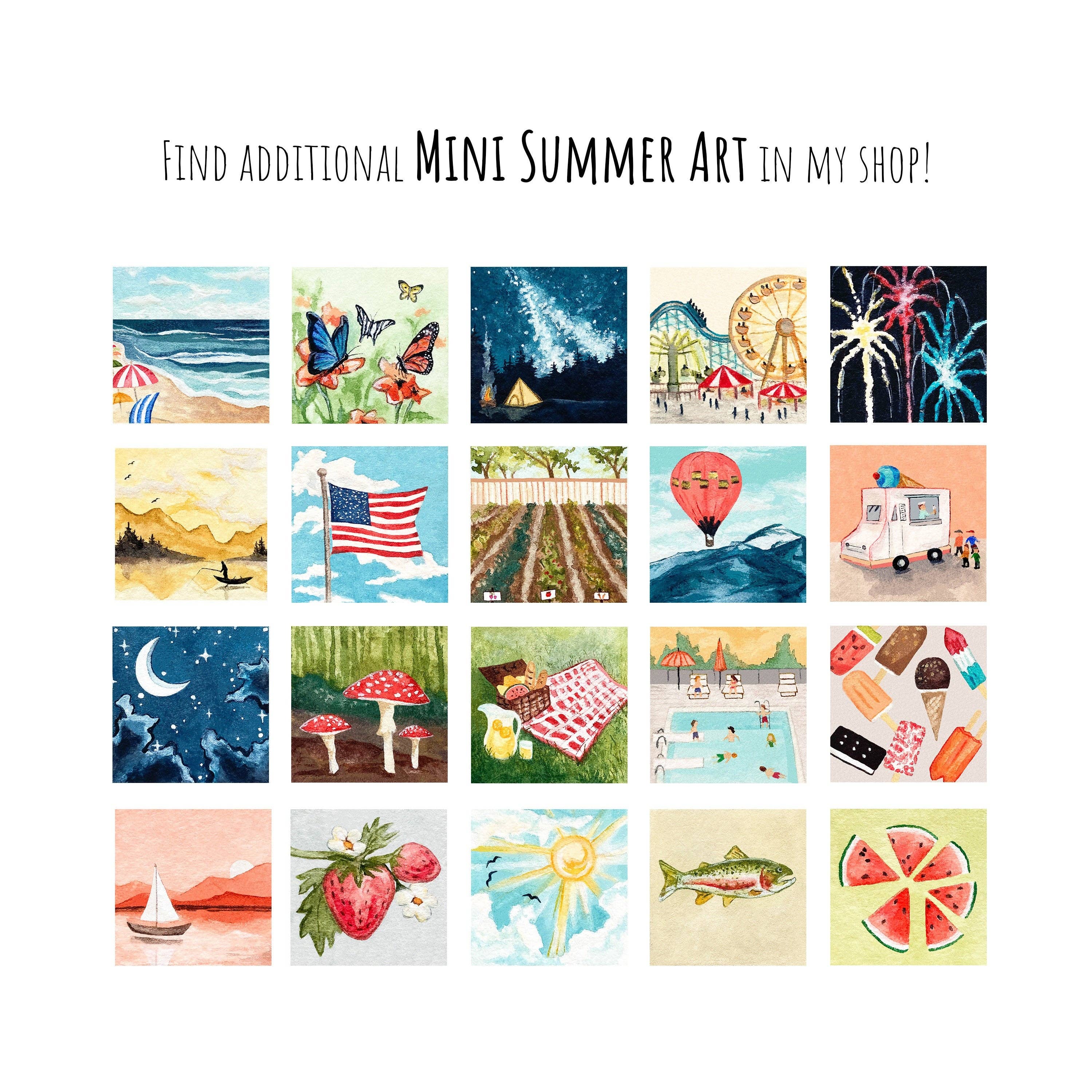 Mick's Art Goods - Wholesale Art Print - Mini 1" Camping Galaxy Night Tiny Watercolor Print8