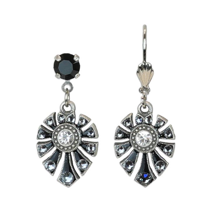 Art Deco Open Leaf Black and Crystal Earrings for wholesale by Anne Koplik Designs, Inc.
