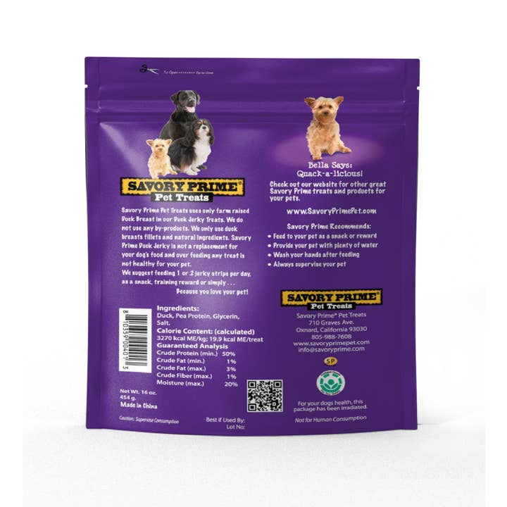 Savory Prime - Venta al por mayor Chuches - Perros - Cecina Natural de Pato 16 oz.