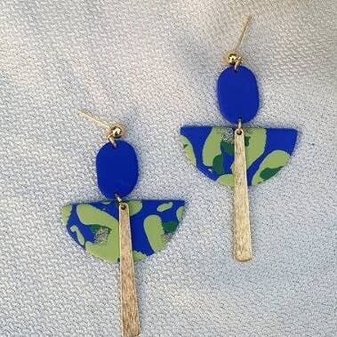 Flame Blue and Green Art Deco Ball Stud Earring for wholesale by Kismet Klay