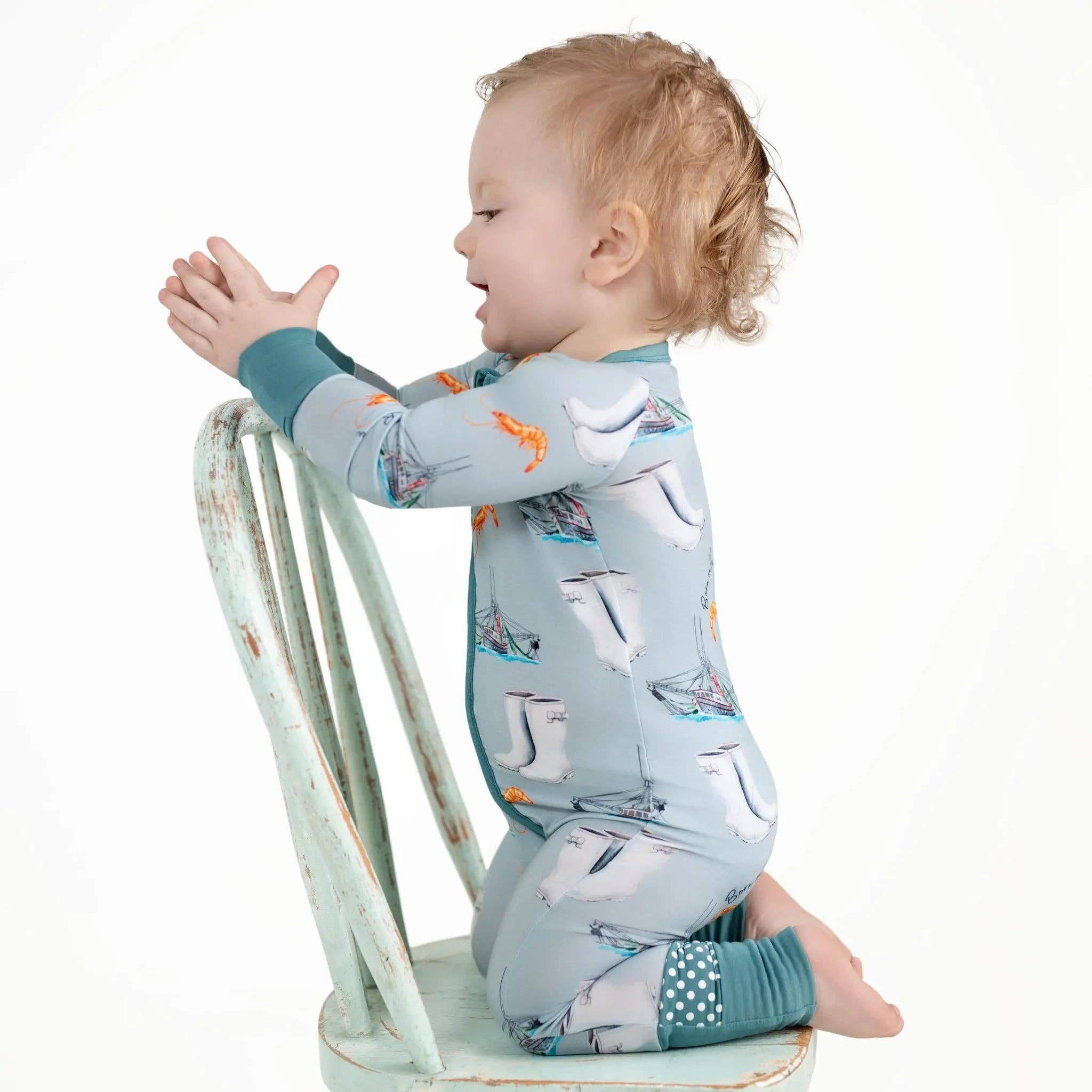 Pearls & Pelicans - Wholesale Jumpsuit - Baby - Born on the Bayou Bamboo Zip-Up3