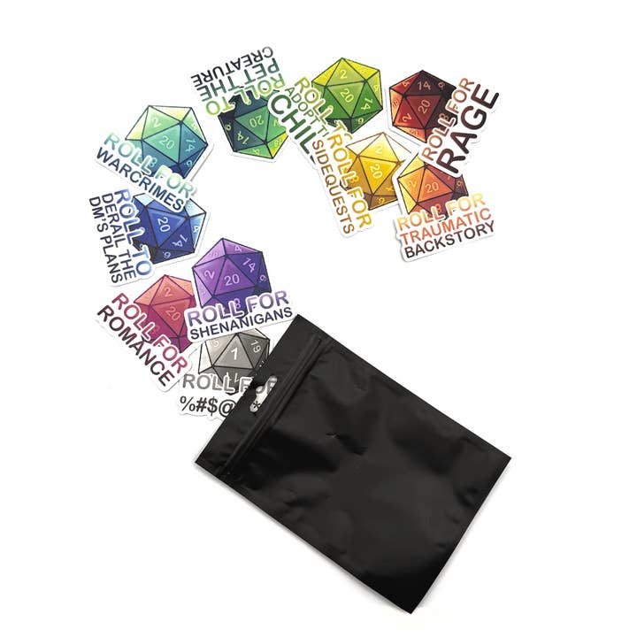 Pack of Holding D&D Sticker Set for wholesale by Playing Possum Clothing Co.