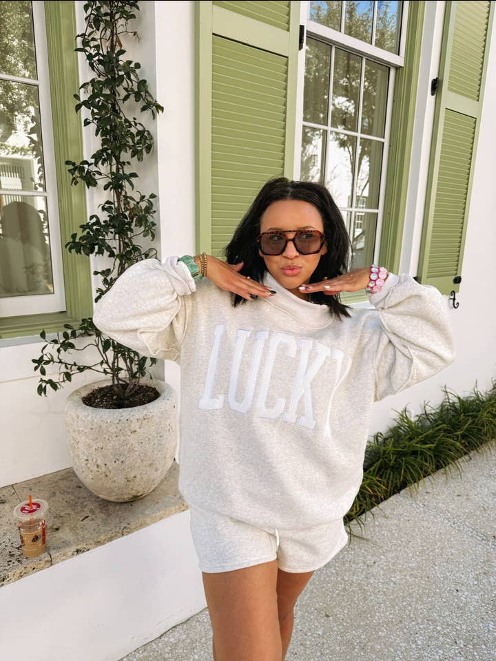 lucky mock neck sweatshirt - ash (RTS) for wholesale by ETTA & EAST