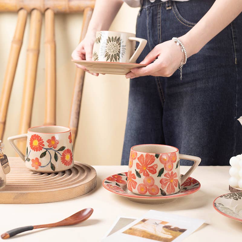 ACNITE(We cover U.S. import duties) - Wholesale Coffee Mug - Ceramic floral coffee cup Milk cup Retro Teacup for kitchen7