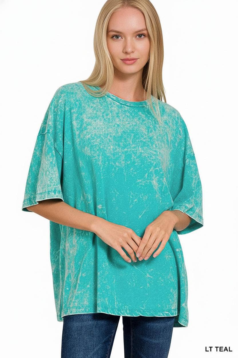 42POPS - Vente Haut en maille – femme - T-shirt en coton délavé à l'acide oversize SI-2430130