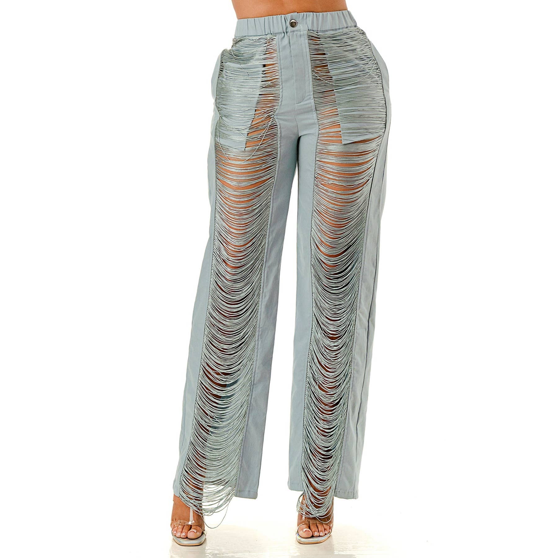LIGHT BLUE Front Fringed Pants for wholesale on Faire0