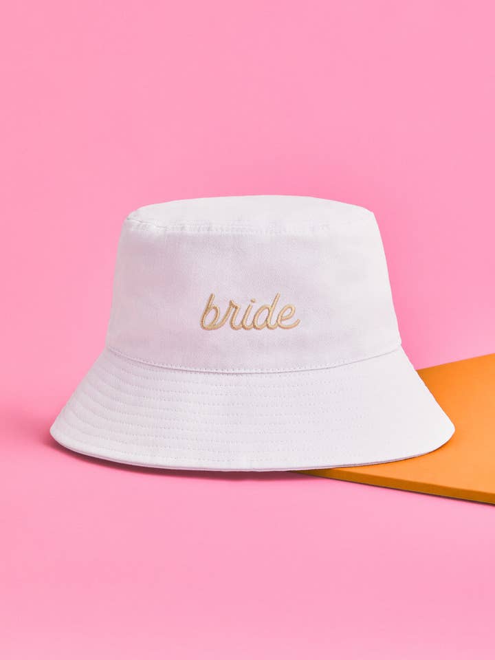 Bride Beige Bucket Hat, Bachelorette Party, Bridal Shower for wholesale by xo, Fetti