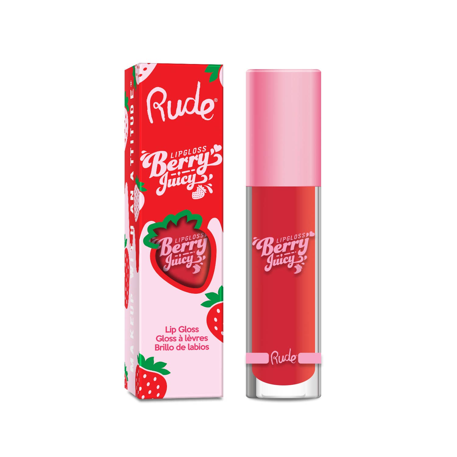 Rude Cosmetics – Gloss labial por atacado – Conjunto de Exposição de Brilho Labial Sabor Frutos Vermelhos, 64 peças (8 tons)7