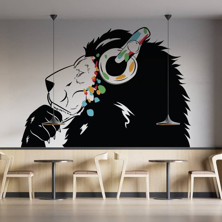 Autocollants Lion avec écouteurs - Déco murale autocollante inspirée des graffitis de Banksy pour la vente par Decords