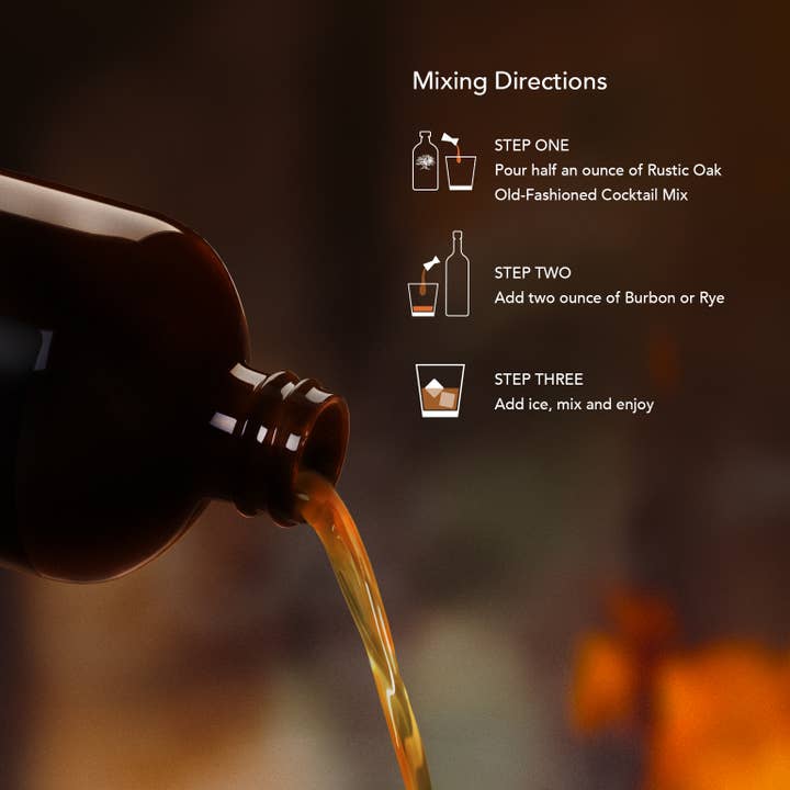 Rustic Oak - Wholesale Cocktail Mix/Syrup - Traditional Old Fashioned Cocktail Mixer 8oz3