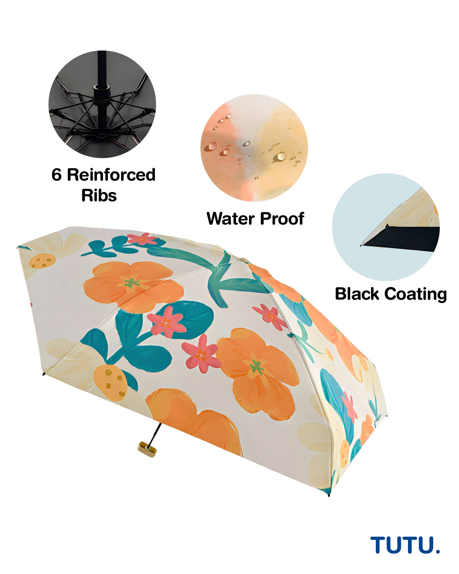 TUTU Home - Tableware & Decor - Wholesale Umbrella - Women's - White "Printemps" Floral Pocket Mini Umbrella2