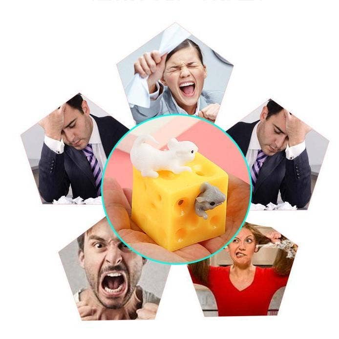 Multicolor Fun Mouse and Cheese Block Squeeze Stress Toy for wholesale on Faire5
