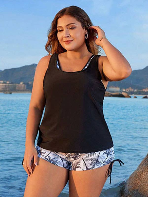 Crave by FW - Wholesale Two Piece Swimsuit - Women's - Plus Size Three Piece Coconut Tree Tankini Swimsuits0