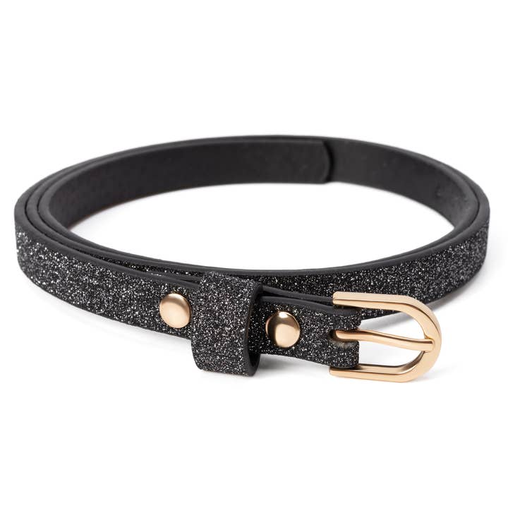 Girls Ultra Skinny Glitter Belt - Sparkle- Black (4-14Y) for wholesale by Peppercorn Kids
