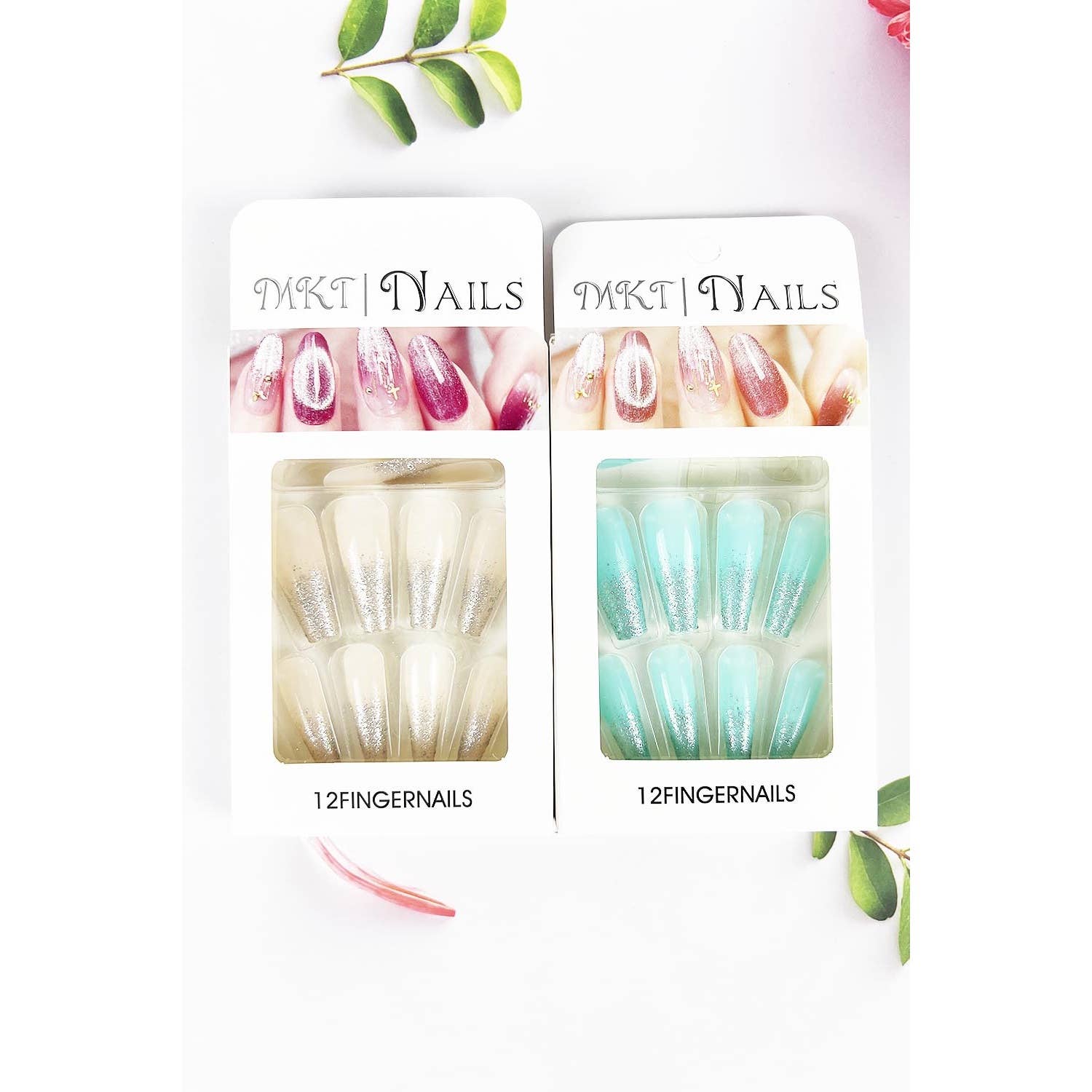 ASSORTED GLOSSY COFFIN SHAPED WITH GLITTER ON TIP PRESS ON NAIL for wholesale on Faire2