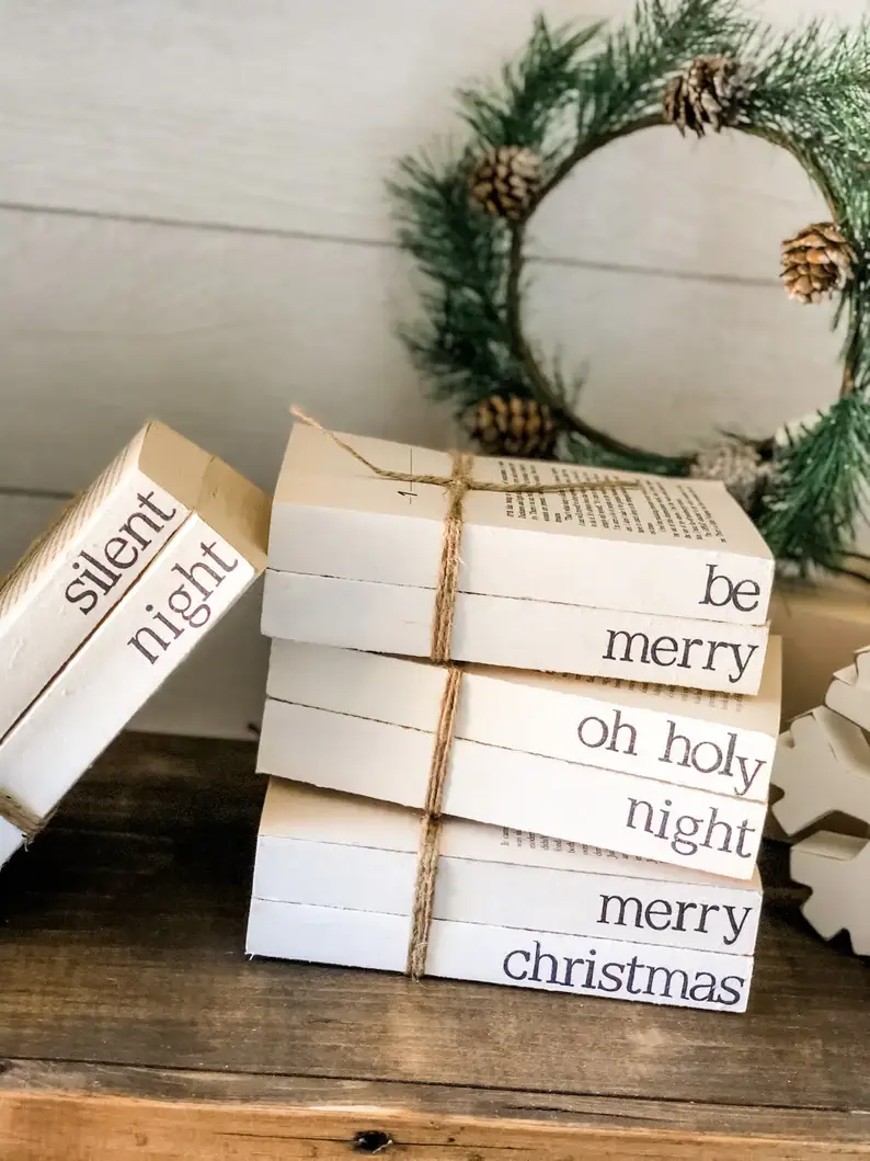Trending Home Designs - Wholesale Decorative Tabletop Object - Christmas Stamped Stacked Books7