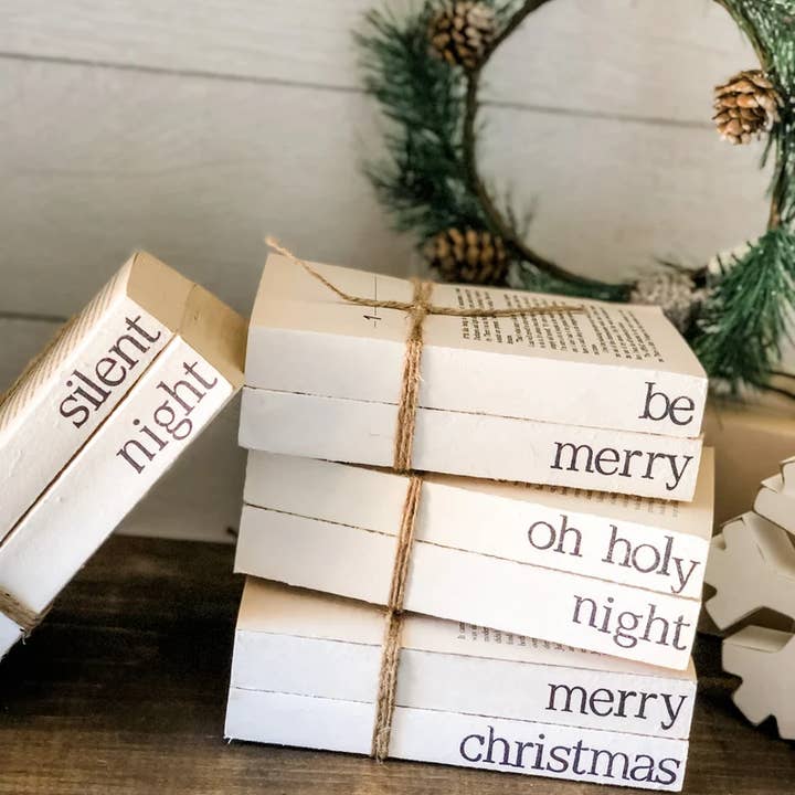 Trending Home Designs - Wholesale Decorative Tabletop Object - Christmas Stamped Stacked Books7