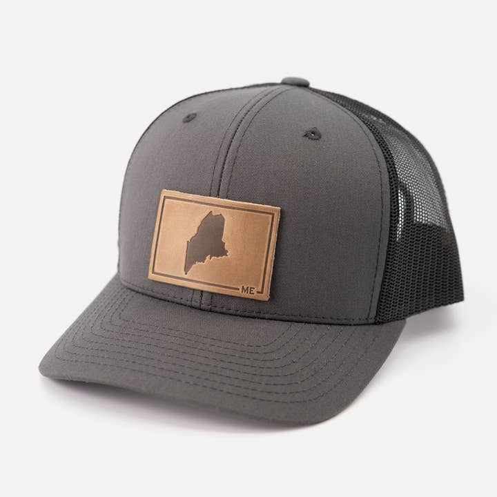 Range Leather Co. - Wholesale Trucker Hat - Unisex - Maine Silhouette Hat | Leather Patch Trucker Hat