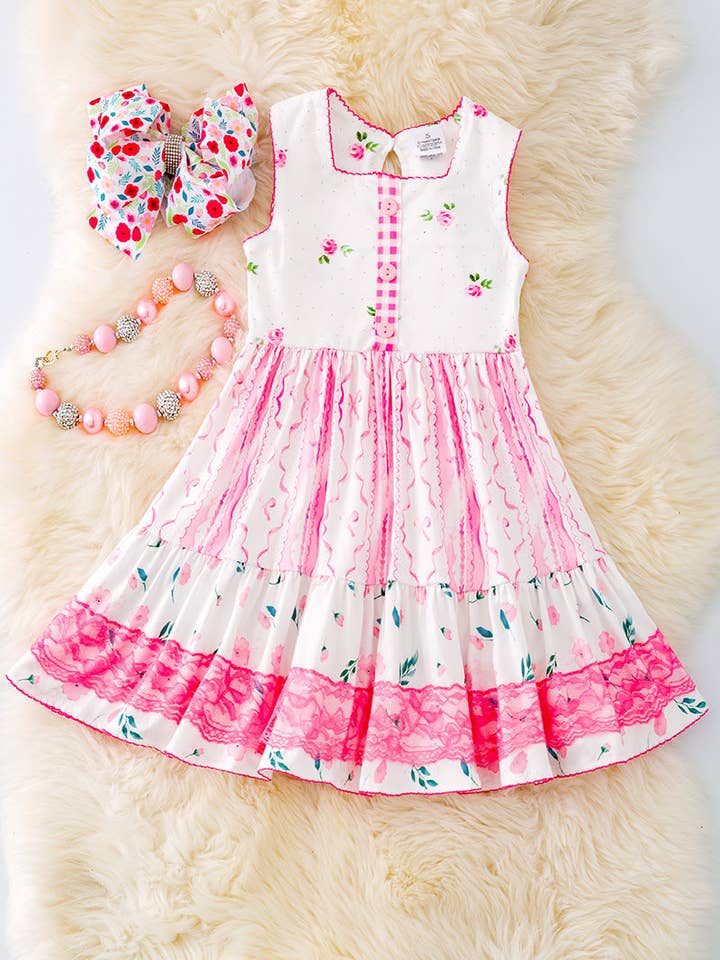 Kids Charm Online - Wholesale Dress - Kids - Chick coquette floral dress w/ lace detail. DRG41003 SOL
