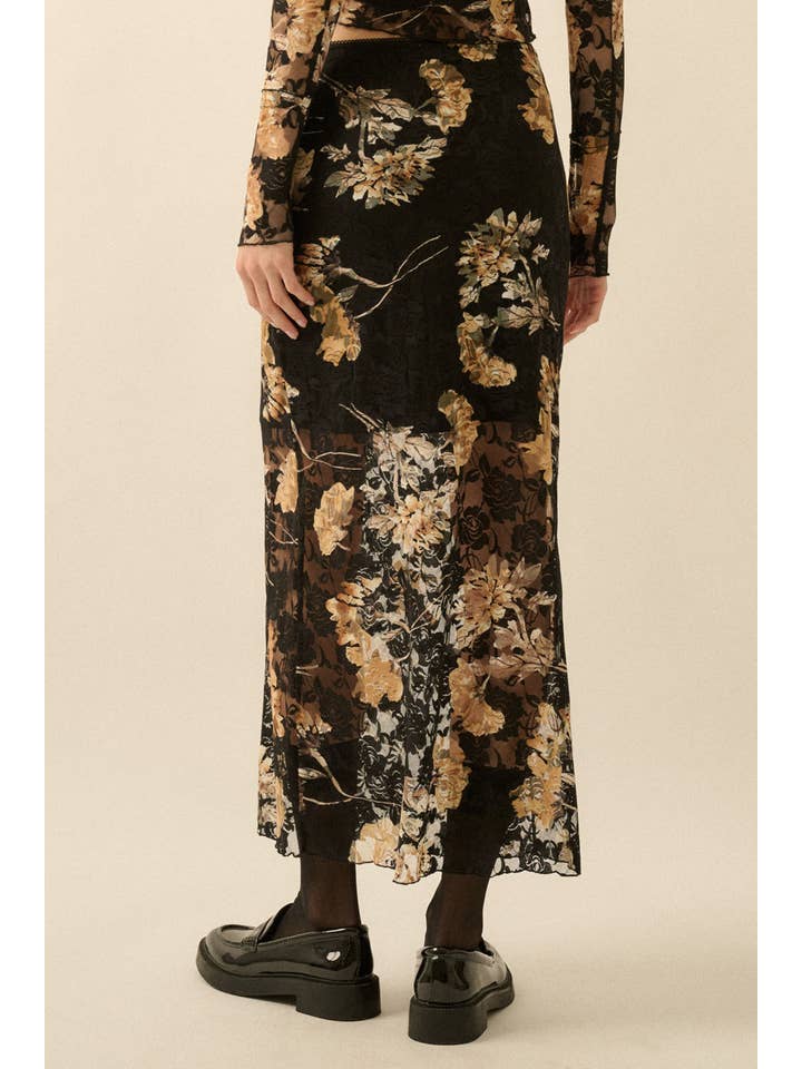 Black Floral-Print Lace Maxi Skirt for wholesale on Faire5