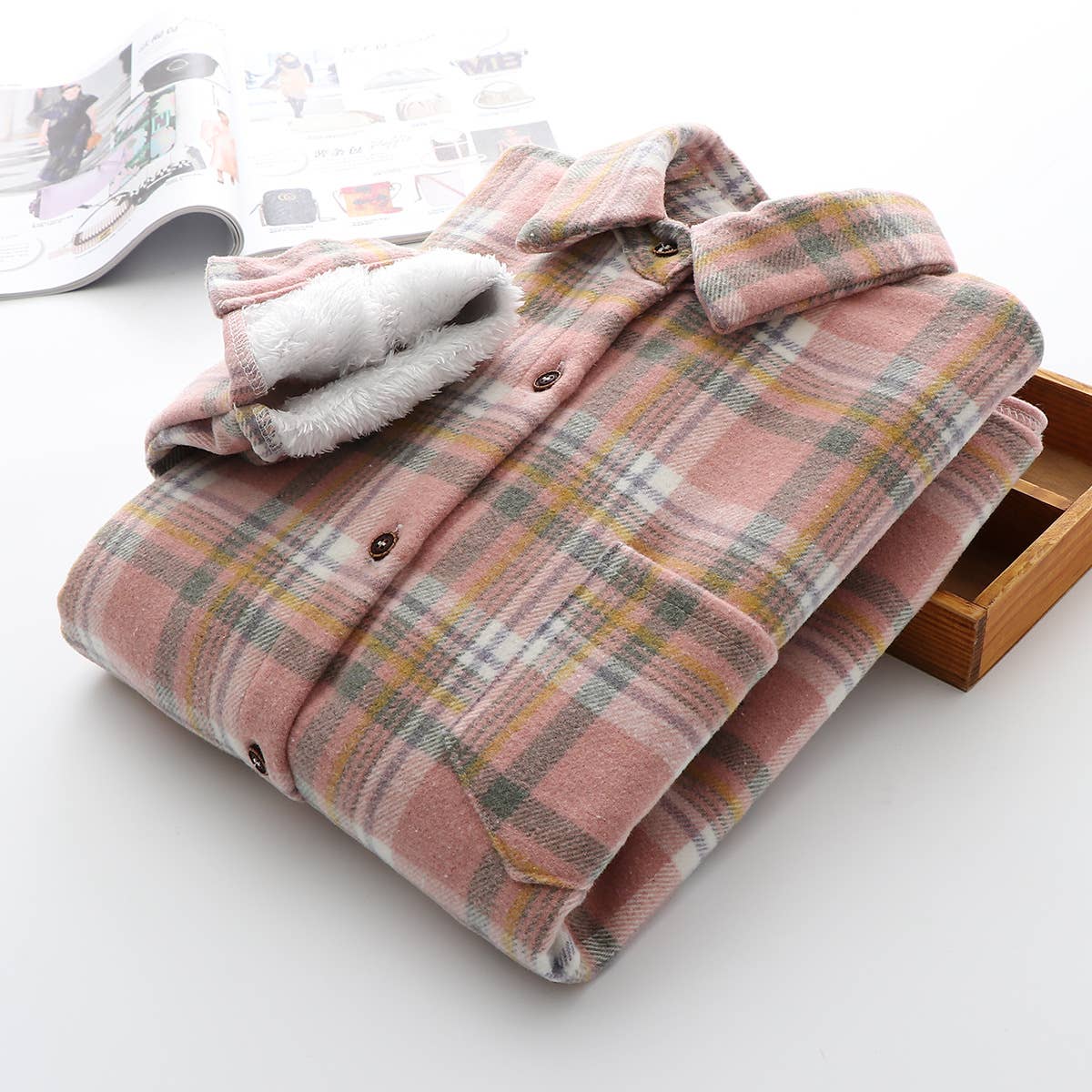 Rosa Clothing - Wholesale Shirt Jacket/Shacket - Women's - Plaid warm fleece lined button shirt jacket Shacket3