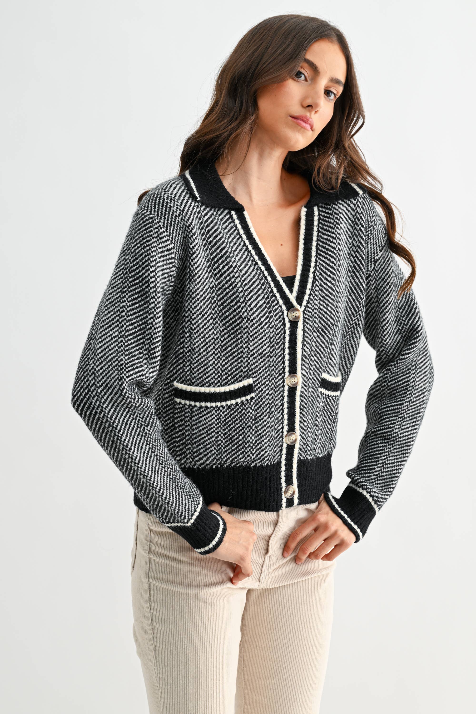 Camellia - Wholesale Knit Sweater - Women's - CW10236E HERRINGBONE KNIT CARDIGAN11