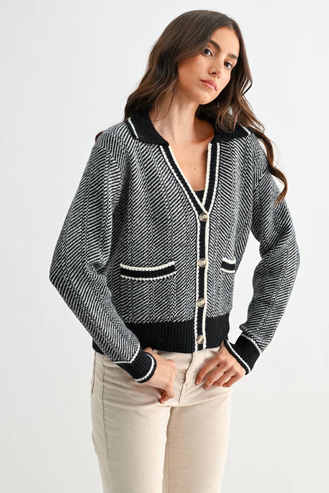 Camellia - Wholesale Knit Sweater - Women's - CW10236E HERRINGBONE KNIT CARDIGAN11